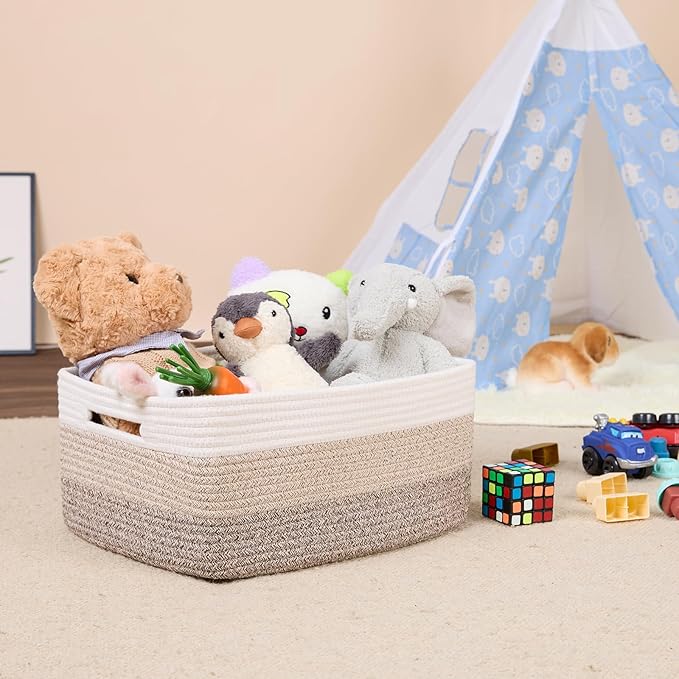 MiniArk Large Storage Baskets for Shelves, Closet Organizers Bins for Clothes Blanket Towels, Baby Nursery, Toy Baskets Box, Woven Rope Baskets, 17 x 13 x 7.5”, 2 Packs Gradient Brown