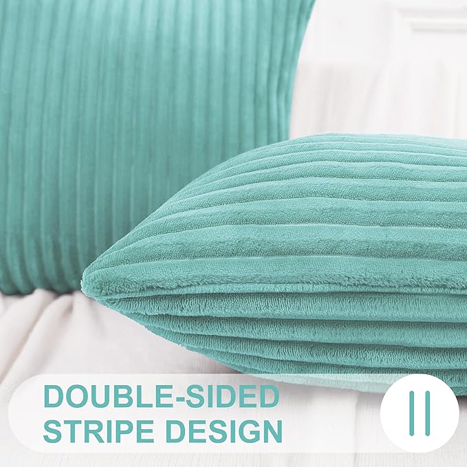 Simmore Decorative Fall Throw Pillow Covers 12x20 Set of 2, Soft Plush Flannel Double-Sided Fluffy Rectangle Pillow Covers for Couch Sofa Living Room, Aqua Haze