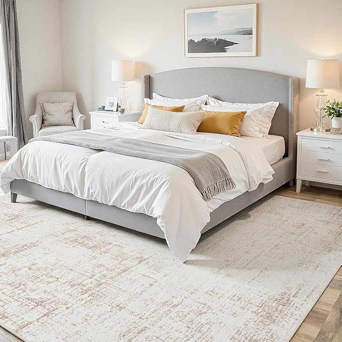 4x6 Area Rugs for Living Room Washable Rug: Anti-Skid Abstract Modern Living Room Rug Soft Thin Carpets Indoor Floor Non-Shedding Carpet for Bedroom Dining Farmhouse Nursery Beige White