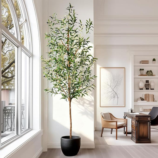 Large Artificial Olive Tree Tall Fake Olives Trees Indoor Outdoor Realistic Floor Plant Faux Plastic Plants for House Home Living Room Bedroom Office Front Porch Modern Farmhouse Silk Tree Decor