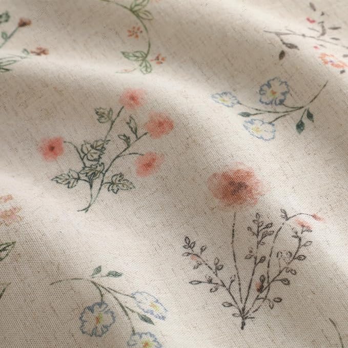 Boho Floral 100% Blackout Curtains for Bedroom 84 Inch Length 2 Panels Set, Linen Texture Farmhouse Curtains Beige Tassel for Living Room Vintage Rustic Patterned Printed Western Rod Pocket
