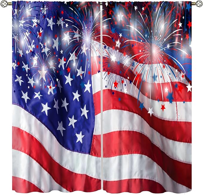 American Flag Blackout Curtain,4th of July Independence Day Home Decor Drapes for Bedroom Living Room Kitchen Window Treatment 2 Panels Set Total Size 52" W X 84" L Inch