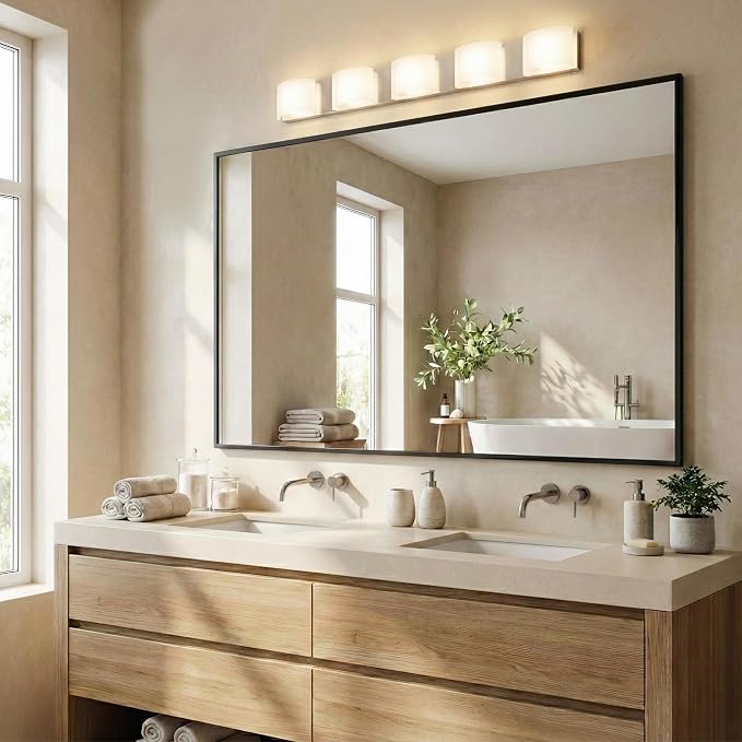 48"x30" Matte Black Large Framed Bathroom Vanity Wall Mirror | Large Vanity Wall Mirror, Slim Metal Frame, Dresser, Sideboard Use, Vertical, Horizontal Mount, Tempered Glass