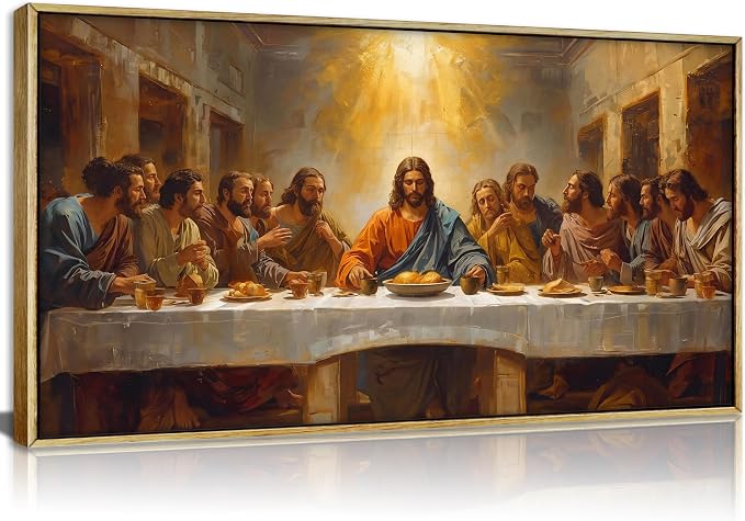 Large The Last Supper Framed Wall Art, Jesus Christ Religious Canvas Print Poster, Christian Wall Decor for Church Living Room Bedroom, Biblical Home Decoration