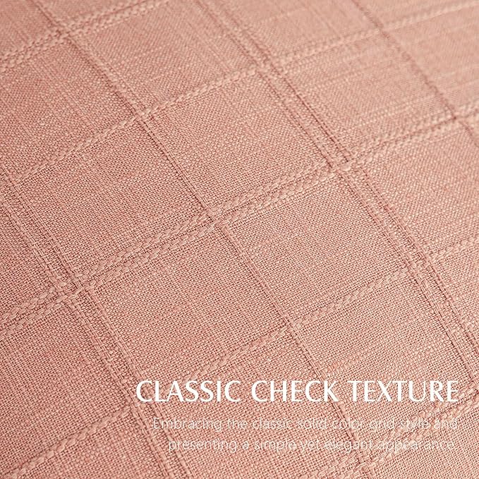 Foindtower Set of 2 Decorative Linen Check Throw Pillow Covers Neutral Farmhouse Vintage Cushion Covers Modern Boho Accent Home Decor for Sofa Chair Couch Bedroom Living Room,22×22 Inch,Coral Pink