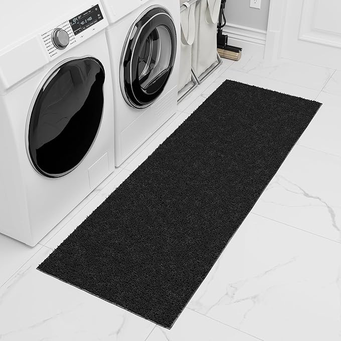 Ottomanson Bedroom Shag Runner Rug 3' x 6', Fluffy Bedside Runner with Non-Slip Rubber Backing, Soft Non-Shedding Accent Rug for Nursery, Dorm, Entryway, Black