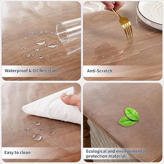 20 x 54 Inch Clear Table Cover Protector, 2mm Thick Clear Table Protector for Dining Room Table, Plastic Table Cover, Waterproof Table Pad for Kitchen, Office