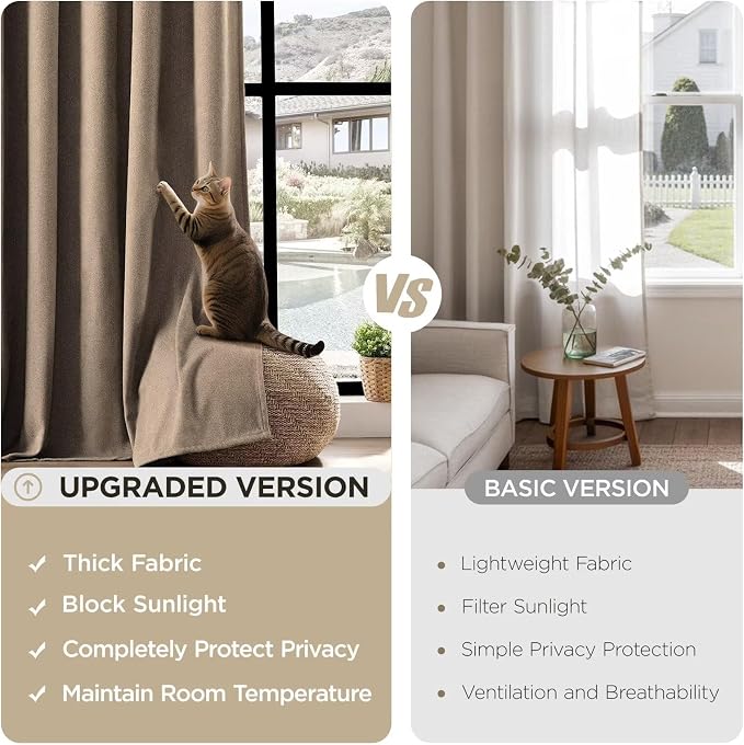 Joydeco Thick Linen Pinch Pleated Curtains 84 Inch Long 2 Panel Set for Living Room, Double-Faced Curtain for Bedroom, Back Tab Blackout Drapes with Adjustable Hooks (40”W x84”L,Thick Linen)