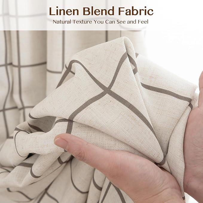 THREE GIRLS Pinch Pleated Plaid Curtains Blackout Linen Gingham Brown Curtains for Living Room,Bedroom Checkered 95 Inches Long Double Layer 2 Panels Set Luxury and Modern Printed Design Darkening