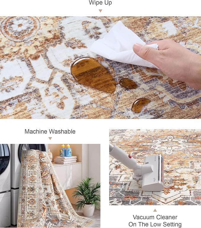 befbee 2x8 Runner Rug Washable Hallway Runner Rug Ultra-Thin Soft Kitchen Rug Non Slip Indoor Floor Foldable Carpet with Low Pile for Bathroom Laundry Room Living Room Entryway(Turmeric/Grey,2'x8')