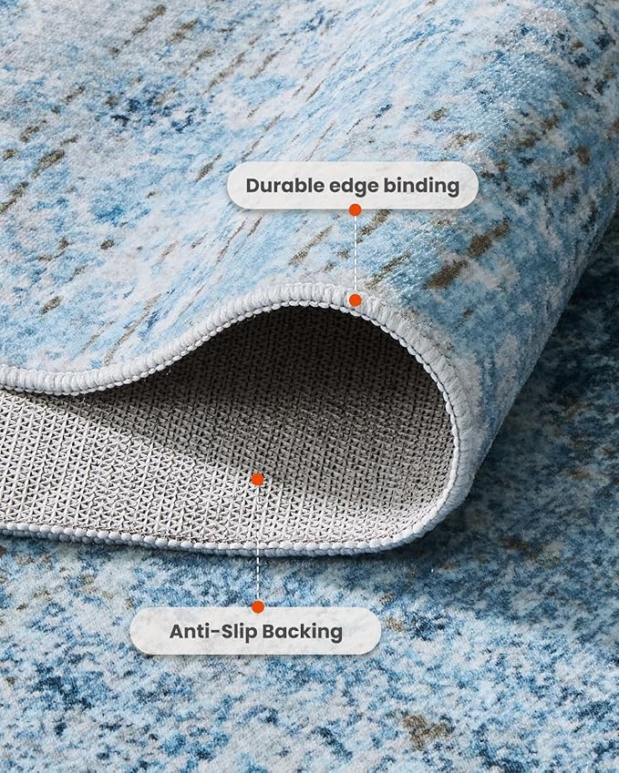 AMADA HOMEFURNISHING 9x12 Area Rugs for Living Room, Modern Large Area Rugs with Non-Slip Backing & Low Pile, Neutral Soft Washable Rug for Nursery, Bedroom, Dinning Room, Playroom, Light Blue