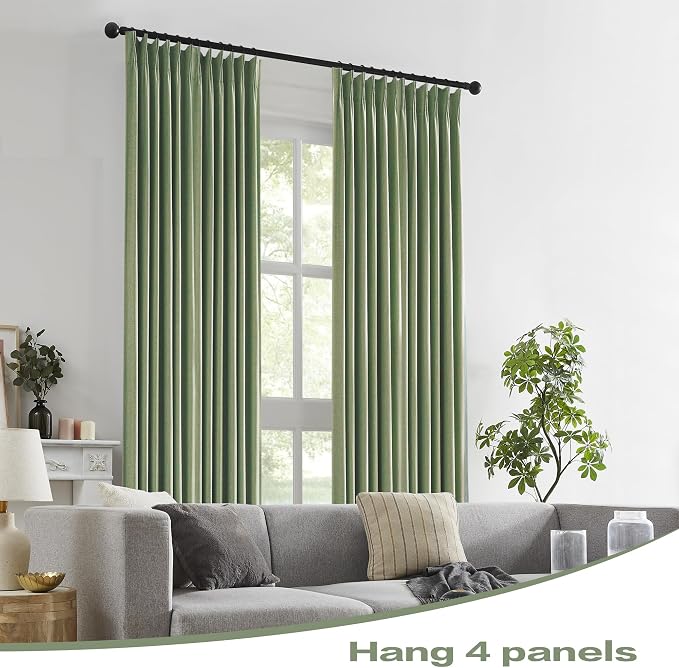 DUALIFE Sage Green Pinch Pleated Blackout Curtains 50 x 105 Inches Long, Back Tab Drapes for Living Room Bedroom Thermal Insulated Full Blackout Draperies with Hooks
