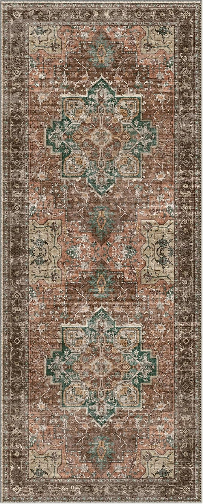GENIMO 2'6"x8 Runner Rugs for Hallway, Machine Washable Non Slip Vintage Rugs, Low Pile Lightweight Soft Print Rug for enrtyway, Corridor, Home Office, Kitchen, Rosewood