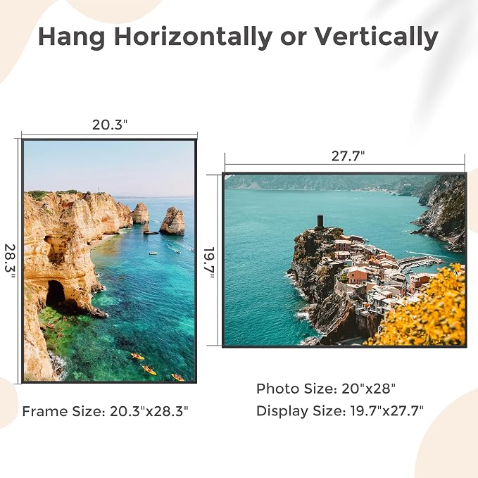 20x28 Metal Picture Frame, Aluminum Poster Frame with Real Glass, Black | Sleek Black 28x20 Frame with Tempered Glass for Wall Display, Posters, Art & Photos | Wall Kit Included