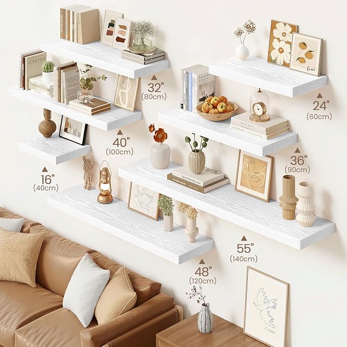 Vivelove White Floating Shelves 48 Inches Long, Wall Display Shelves with Invisible Brackets, for Bathroom Living Room Kitchen Bedroom Office Farmhouse Home Decor, 48x9.3X 1.5 - Set of 1, White