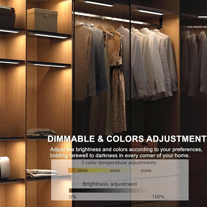 12inch Under Cabinet Lighting,54 LED Rechargeable Battery Operated Motion Sensor Light Indoor,Colors changable 6 Pack Dimmable Closet Lights,Cordless Under Counter Lights for Kitchen,Cupboard
