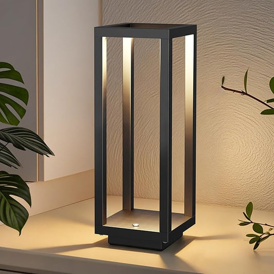 Cordless Table Lamp, 250H Runtime Modern Black Outdoor Rechargeable Table Lamp, 3600mAh Waterproof Battery Powered Lamp with Stepless Dimming for Bedroom Outdoor Patio, IP54