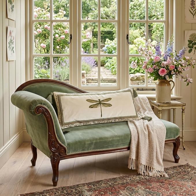 ISAENNE Designer Vintage French Velvet Throw Pillow Cover,28"x12"-Grace C | Pillow Cover,Concealed Zipper Design,Dragonfly Pattern,Sofas,Bedroom,Living Room,Lounge Chairs,All Season Home Decor