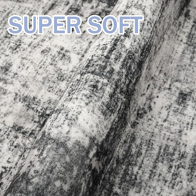 IOHOUZE Abstract Area Rug 4x6 Ft Washable Rugs for Entryway Indoor, Non Slip Small Living Room Rugs Printed Faux Wool Throw Rug, Floor Carpet for Kitchen Nursery Playroom, Black Grey
