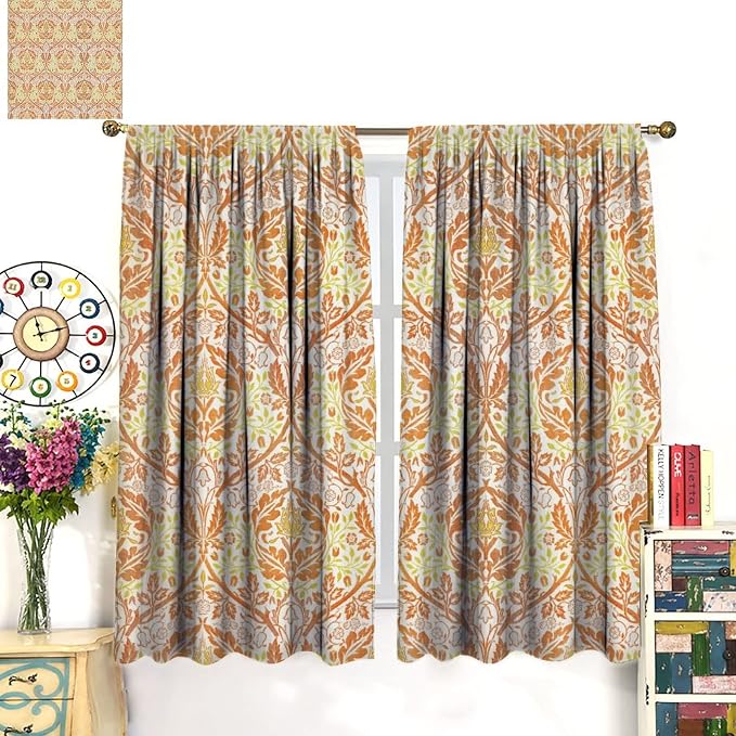 Bohemia William Morris Art Blackout Window Curtains, Vintage Flowers Foliage Rod Pocket Curtains, for Living Room Bedroom 31.5(W)*63(L) 2 Panels