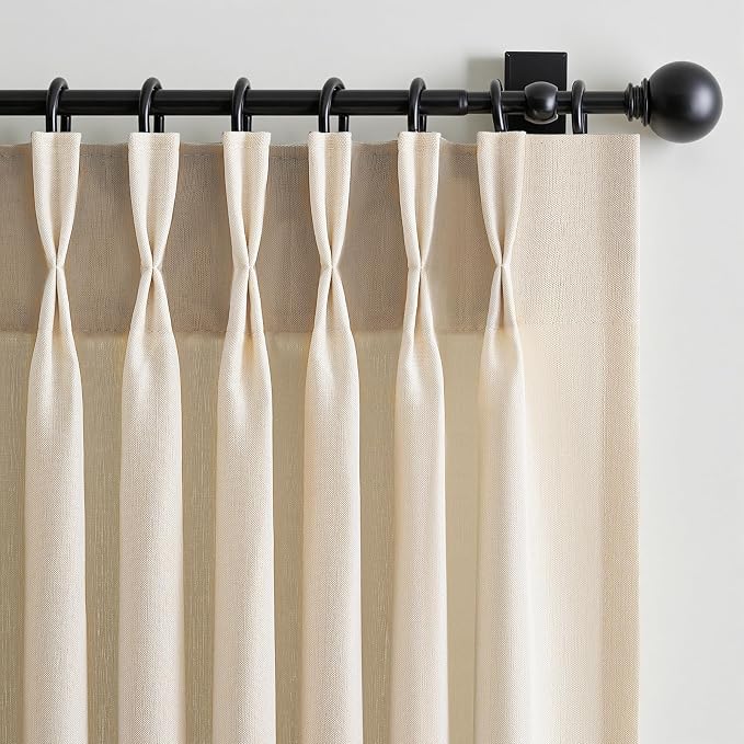 105 Inch Curtains 2 Panels Set,Two Packs Pinch Pleat Back Tab Linen Window Semi Sheer Privacy Thick Decorative Curtain Drapes for Living Room Bedroom,40x105 in Long,Beige