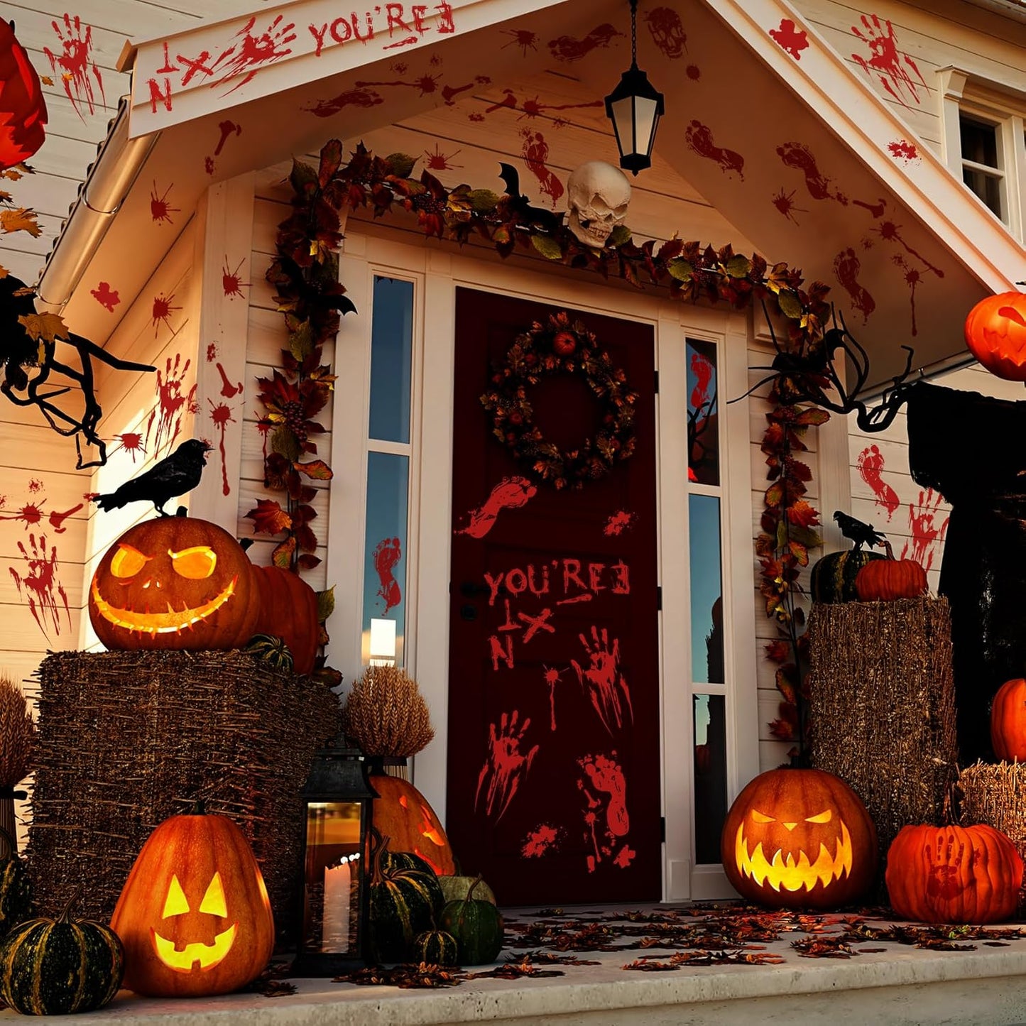 Halloween Decorations-10 Sheets Halloweens Window Clings-Scary Bloody Handprint Skullprint Footprint Window Stickers Decals for Window Floor Glass Bathroom Indoor Outdoor Party Decor