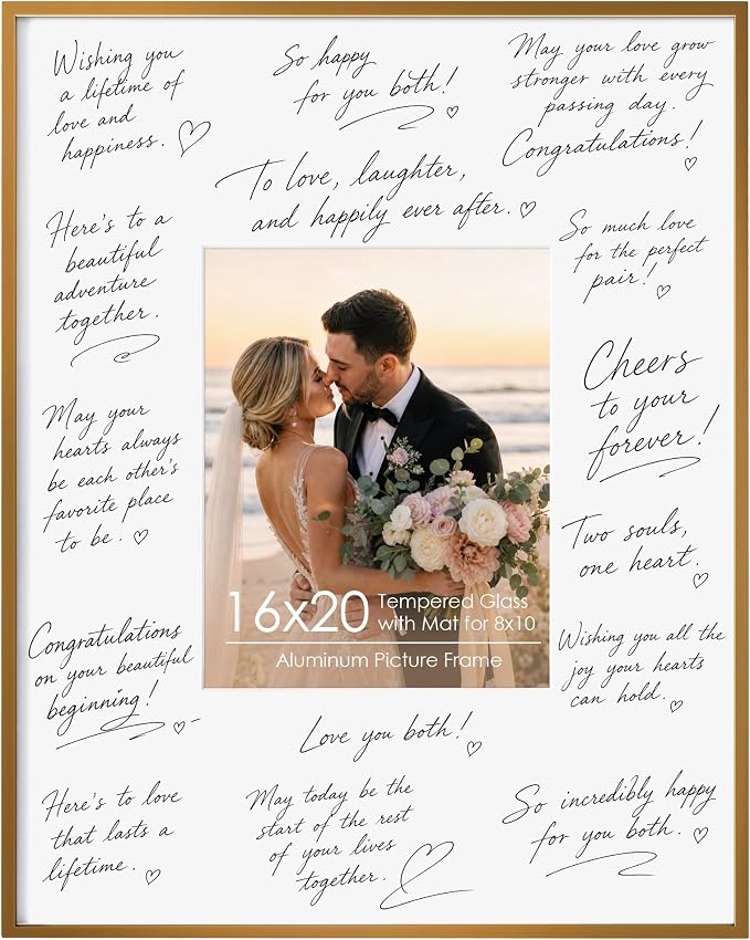 Signature Picture Frame 16x20, Aluminum Signable Frame with Glass, Bronze | Warm Bronze Signable Frame with 8x10 for Wedding, Graduation, Birthday & Baby Shower Guest Book| Real Glass & Wall Kit
