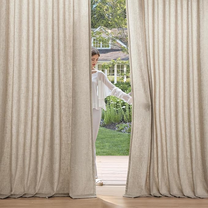 MIULEE Non-See-Through Privacy Linen Curtains 2 Panels, Light Filtering Window Curtains Farnhouse Textured Back Tab Semi Sheer Drapes for Bedroom Living Room, 52 x 90 Inches Long, Taupe