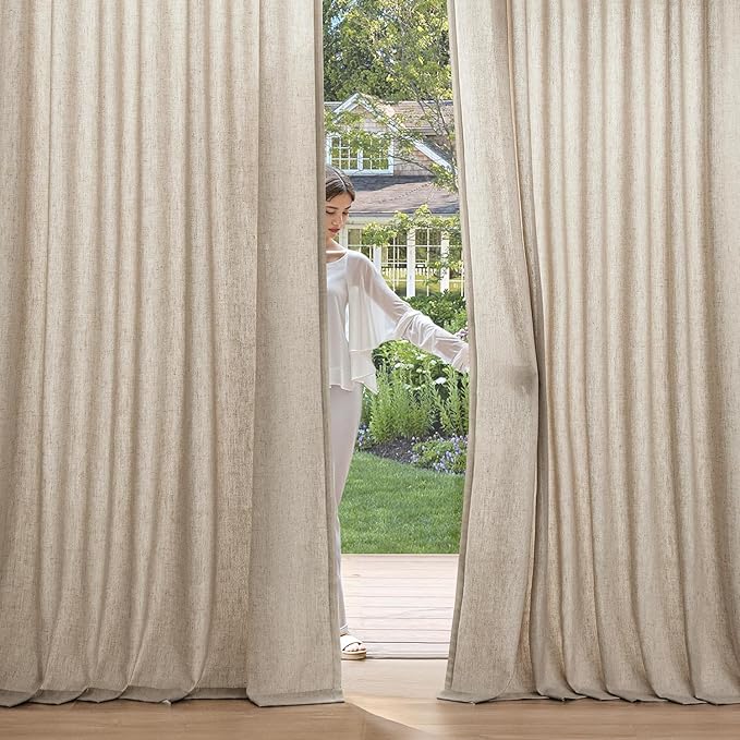 MIULEE Non-See-Through Privacy Linen Curtains 2 Panels, Light Filtering Window Curtains Farnhouse Textured Back Tab Semi Sheer Drapes for Bedroom Living Room, 52 x 108 Inches Long, Taupe