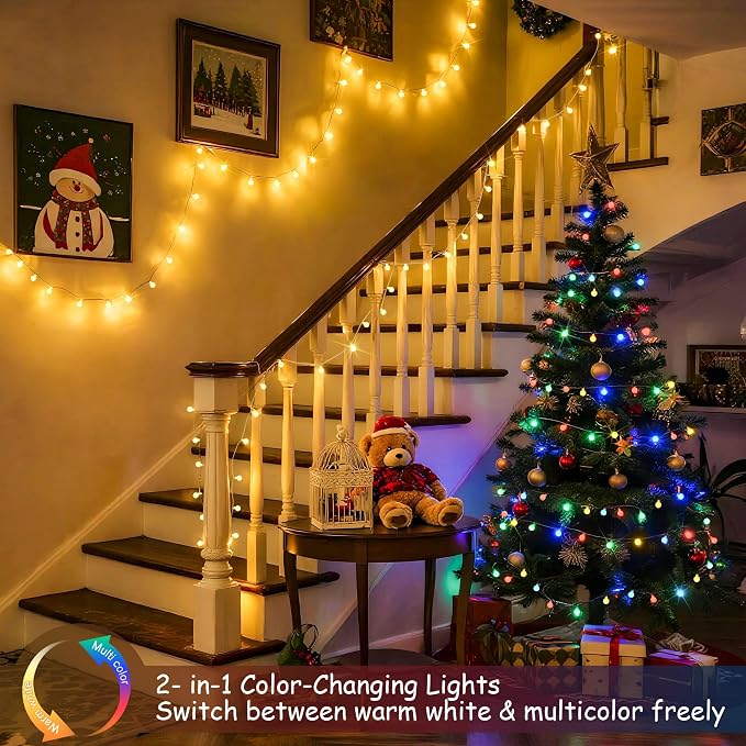 JMEXSUSS Globe String Lights Indoor Color Changing Christmas Lights Plug in | Warm White & Multicolor String Lights with Remote for Bedroom Room Tree Party Christmas Decor