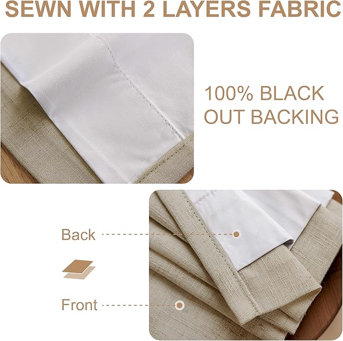 Oatmeal Linen Pinch Pleated Blackout Curtains, Room Darkening Thermal Insulated Soundproof Pleated Drapes, 108 Inch Long Back Tab Window Curtains for Living Room Bedroom 2 Panels, 40"Wx108"L,Beige