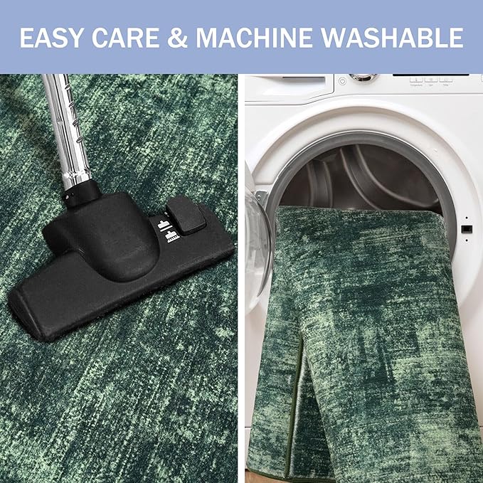 IOHOUZE Abstract Runner Rug 2x7 Ft Washable Runners for Hallways, Non Slip Kitchen Runner Printed Faux Wool Entryway Runners Indoor, Modern Abstract Floor Carpet for Hall Kitchen Bedroom, Dark Green