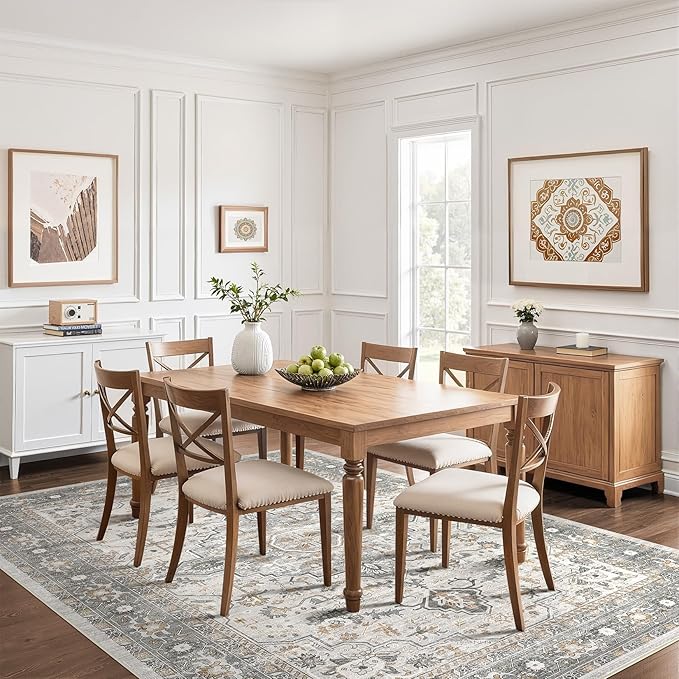 7x10 Area Rug Living Room: Washable Boho Large Neutral Vintage Soft Rugs Stain Resistant Distressed Farmhouse Non-Slip Indoor Floor Carpet for Bedroom Nursery Kids Office Dining Room- Taupe