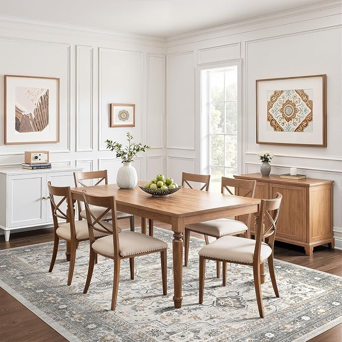 10x13 Area Rug Living Room: Washable Boho Large Neutral Vintage Soft Rug Stain Resistant Distressed Farmhouse Non-Slip Indoor Floor Carpet for Bedroom Nursery Kids Office Dining Room- Taupe