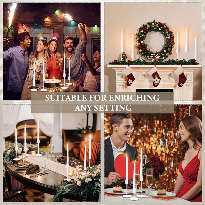 6 Set Candle Holders Bulk with 10'' Dripless Taper Candles 3.3'' 5.5'' 6.3'' Metal Candlestick Holders Vintage Modern Decorative Table Centerpiece for Wedding Birthday Home Decor (White)
