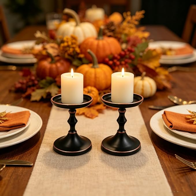 Hosley Aluminum Metal Decorative Pillar Candle Holder Antique Bronze Set of 2 for Candles or Display, 5” High - Ideal for Weddings, Parties, Events, Home Decor, Gifts, Elegant