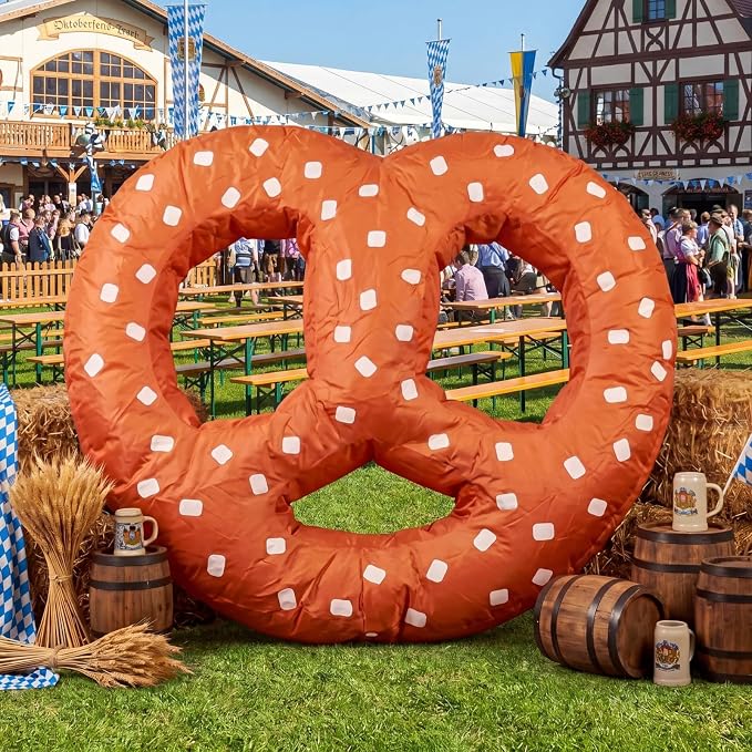 VIHOSE 5.5ft Giant Inflatable Pretzel–Oktoberfest Beer Festival Party Decoration, Oktoberfest Pretzel Blow up with Built in Lights LED for Beer Gardens Parties Holiday Prop