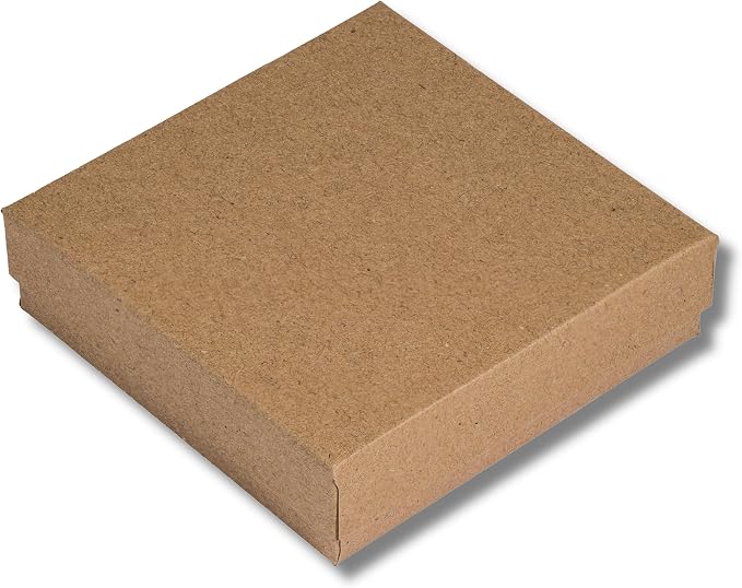 JPB Recycled Kraft Cotton Filled Jewelry Boxes (Case of 100) (100, 3.5" x 3.5" x 1")
