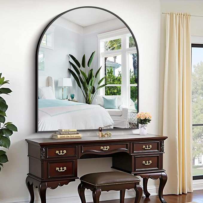 CIRCUMI Arched Wall Mirror, 40"x48" Black Arched Mirror with Tempered Glass, Metal Frame, Large Size for Entryway Table, Mantel,Living Room,Over Sink,Arch Mirror for Decor,Shatterproof&Crystal-Clear