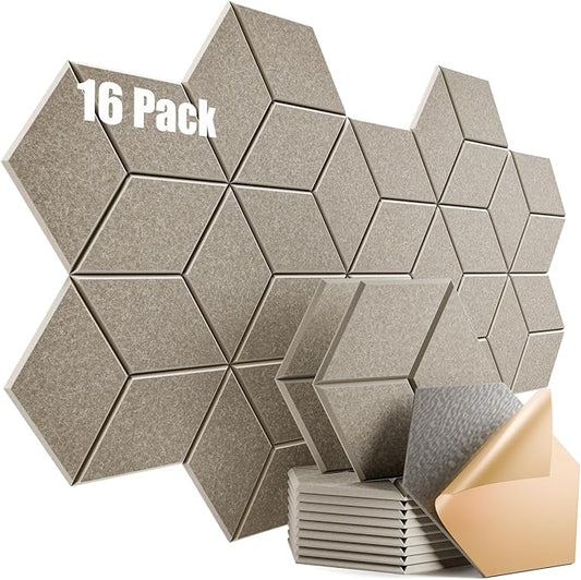 16 Pack Self-Adhesive Acoustic Panels 12" X 10" X 0.4" - Sound Proof Foam Panels for Wall with High Density, Y-Lined Design, Flame Resistant, Absorb Noise and Eliminate Echoes(Camel)
