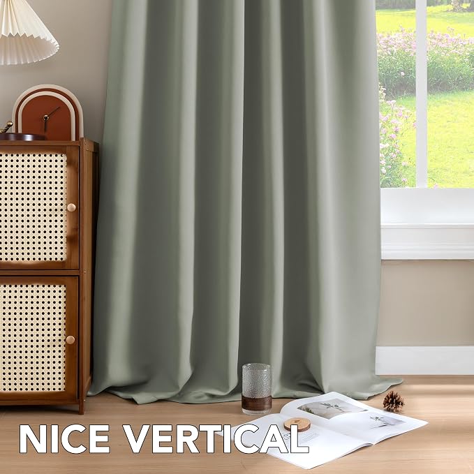 H.VERSAILTEX Blackout Curtains Thermal Insulated Window Treatment Panels Room Darkening Blackout Drapes for Living Room Back Tab/Rod Pocket Bedroom Draperies (2 Panels, Sea Grass, 52 x 96 Inch)