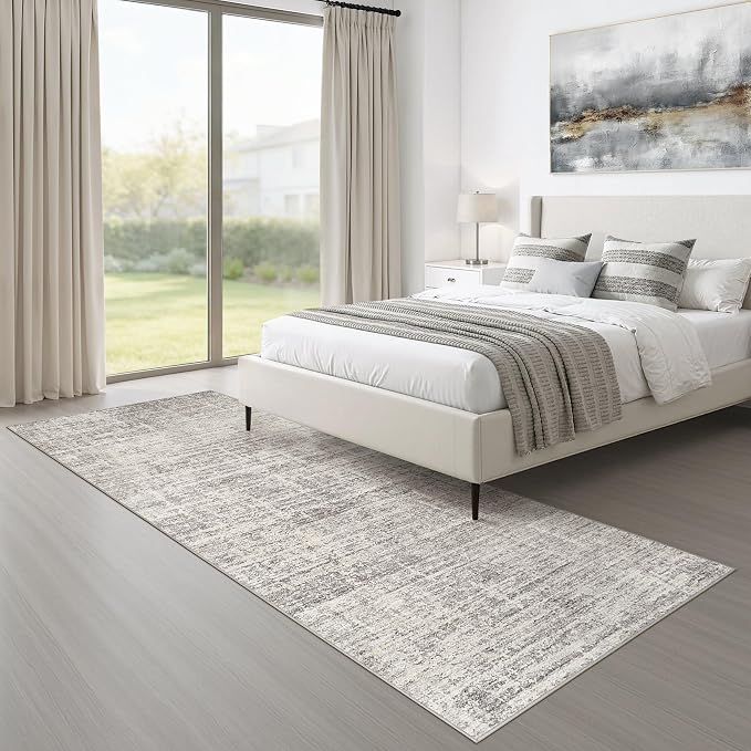 Runner Rug Non-Slip Kitchen Rug: 3x10 Washable Abstract Modern Soft Stain Resistant Indoor Floor Neutral Accent Throw Carpet for Hallway Bathroom Laundry Room Bedroom Entryway- Brown Gray
