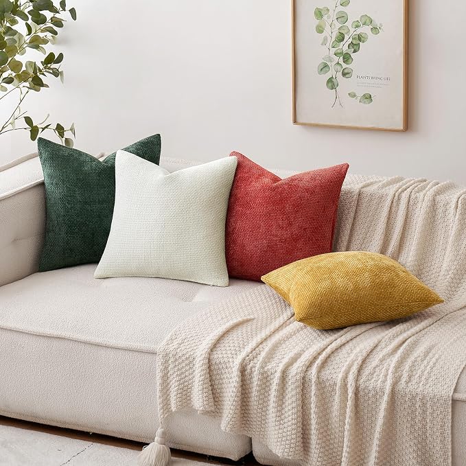 MIULEE Pack of 2 Green Couch Throw Pillow Covers 20x20 Inch Modern Boho Accent Decorative Pillow Covers Soft Chenille Farmhouse Cushion Covers for Home Decor Bed Sofa Living Room
