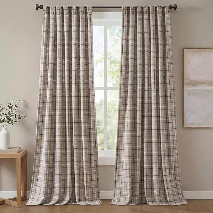 Madison Park Anaheim Cabin Plaid Curtain Window, Thermal Insulated Fleece Lining, Living Room Decor Room Darkening Drape for Bedroom, 1-Single Panel Pack, 50x84, Rod Pocket & Front Tab, Brown