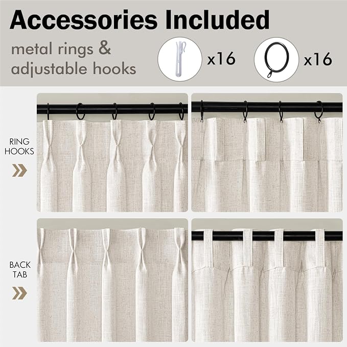 MIULEE Pinch Pleated Thick Linen Curtains 30 Inches Long 2 Panels for Kitchen Bedroom, Linen Textured Memory Trained Small Short Drapes Pleat Back Tab Light Filtering Natural Half Window Curtains