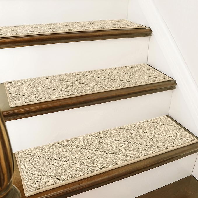 COSY HOMEER Stair Treads for Wooden Steps 9"x28",Washable Non Slip Peel and Stick Carpet Stair Treads with Reusable Residue Free Backing Soft Pet Friendly Stair Runner for Kids Elders,Warm Beige,10pcs