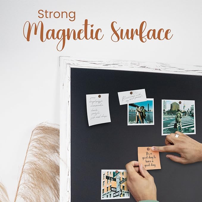 Loddie Doddie Magnetic Chalkboard - 46 x 34.5 in, White Rustic Frame, Mounting Hardware - Erasable Chalkboard Calendar - Magnetic Bulletin Board Message Center - Menu Board for Kitchen