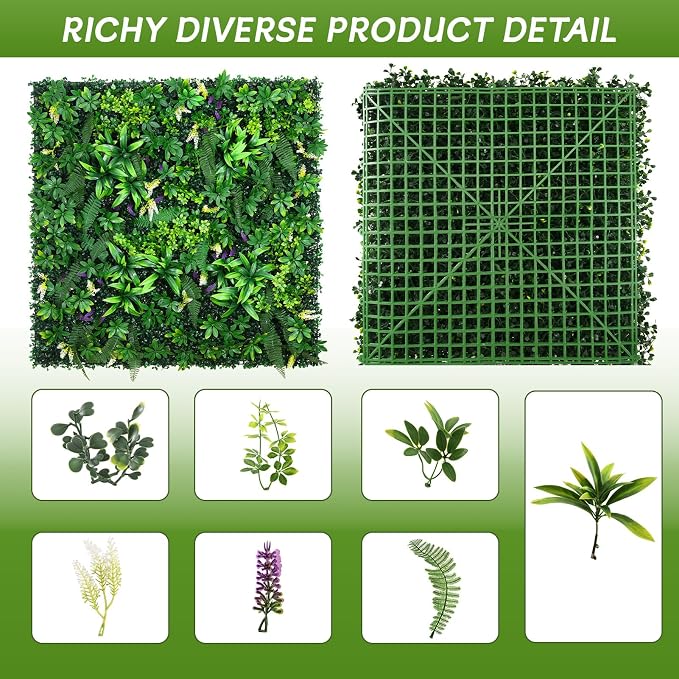 fanado Artificial Grass Wall Panels 20"x20"(16pcs), Hedge Green Wall Decor Backdrop, UV-Anti Fake Greenery Plant Wall Boxwood Panels for Privacy Fence Screen Outdoor Indoor Wedding Garden Backyard