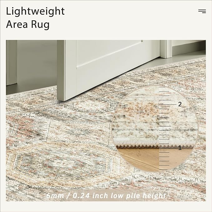 Soalmost 10x14 Area Rugs for Living Room, Non Slip Machine Washable Vintage Rugs, Low Pile Lightweight Large Rug for Bedroom, Dining Room, Home Office Brown Pink