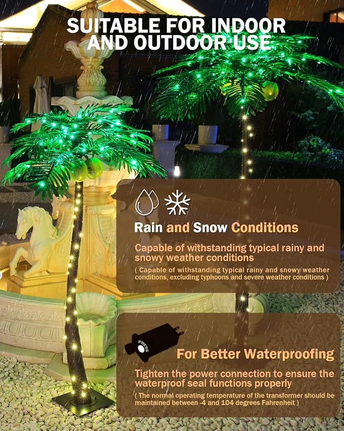 TYBEEU 7ft Lighted Palm Tree with 208 LED Lights & Glowing Coconuts | Dimmable | Decorative Artificial Tree | Indoor & Outdoor Use